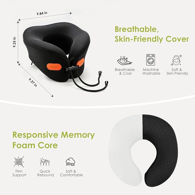 Premium Travel Pillow for Airplanes, Ergonomic Neck Pillow for Long Flights | 100% Pure Memory Foam Travel Neck Pillow with 360° Neck & Chin Support, U-Shaped Airplane Pillow, Petal-Shaped Support - Image 7