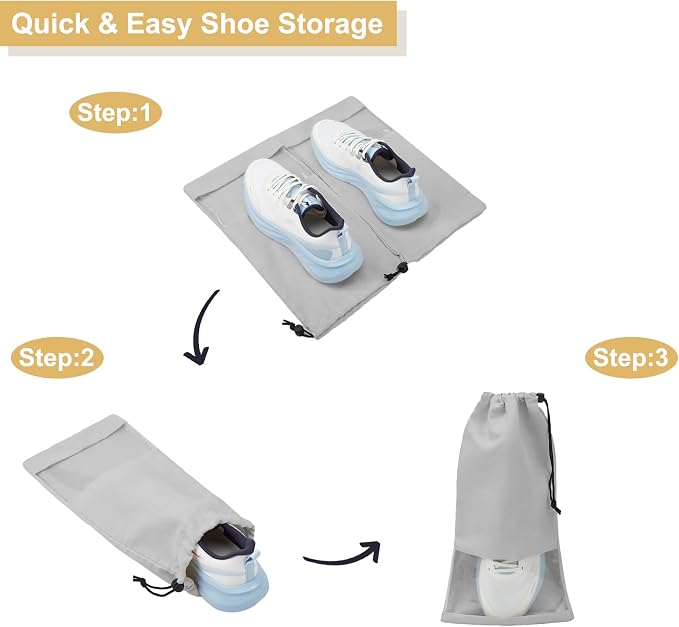 4 Pcs Single Shoe Bags for Travel, Drawstring Shoe Bags with Clear Window | 9.1"x17.7" Fits Most Shoes, Dust Resistant, Washable & Reusable, Travel Shoe Storage Bags for Men & Women - Image 5