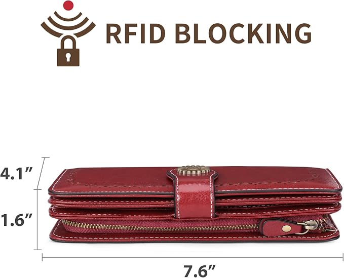 SENDEFN Wallets for Women Leather Credit Card Holder with RFID Blocking Large Capacity Wristlet | with RFID Blocking - Image 3