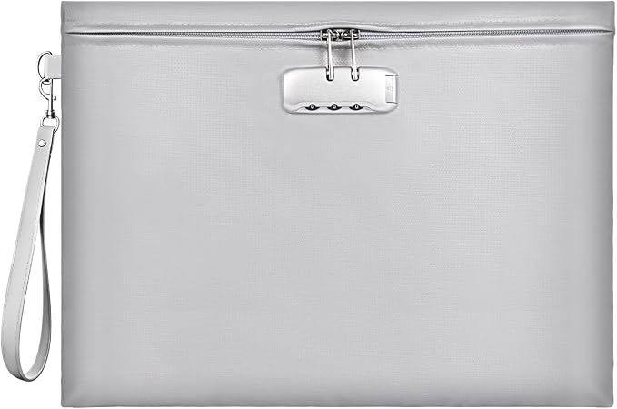 Fireproof Document Bag with Lock,Waterproof Money Pouch,14.3"x10.2" | Zipper Closure, Portable Safe Storage for Letter Size Files, Cash, Cell Phone, Tablet, Credit Card, Passport, Gray by ZOOPIP