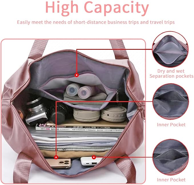 Large Capacity Foldable Travel Bag, Expandable Waterproof Carry on Bag, Dry and Wet Separation Spor Duffel Bags - Image 3