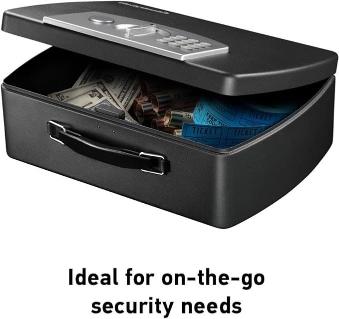 SentrySafe Portable Black Safe Box with Digital Keypad Lock, Small Steel Travel Safe with Carrying Handle for Money, Passport, 0.21 Cubic Feet, 4.4 x 13 x 10 Inches, P021E | Steel Travel Safe With Electronic Digital Keypad, Portable Carrying Handle For... - Image 2