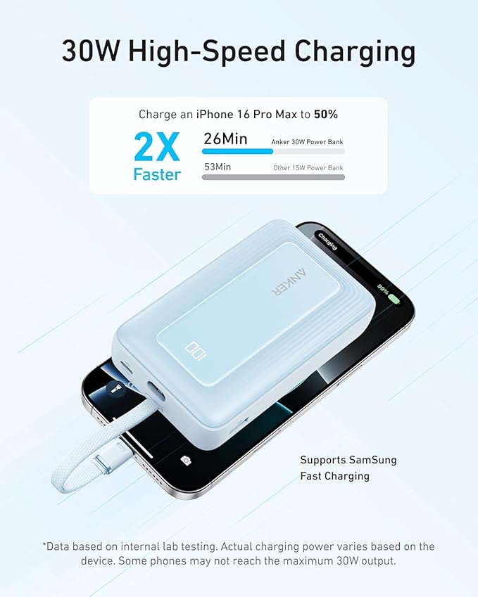 Anker Zolo Power Bank,20,000mAh 30W Portable Charger with Built-in USB-C | 20,000mAh High-Speed Portable Charger for iPhone 17 / 16 / 15 Series, Galaxy, and More - Image 3