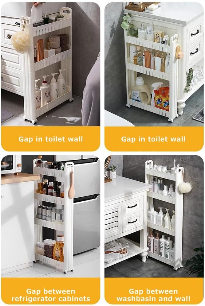 3.54 Slim Storage Cart Durable Bathroom Organizer Slide Out Storage Cart Rolling Utility Cart Slide Out Organizer Narrow Shelf Rack for Kitchen Bathroom Study Office - Image 3
