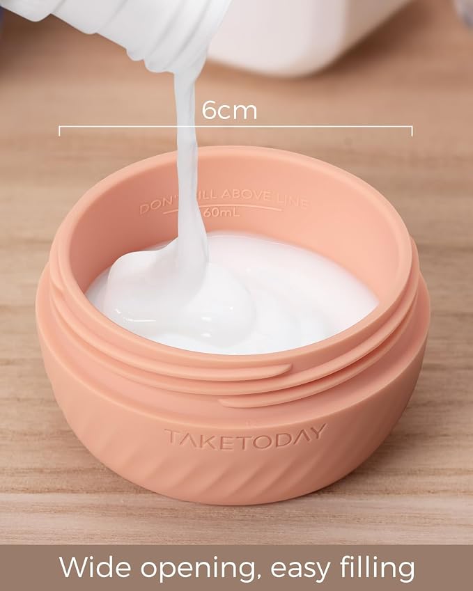 TakeToday Travel Containers for Toiletries, 2 & 3oz, 4 Pack, Apricot | Air Travel Leak-Proof, TSA Approved, Silicone Jars with Lid, for Cosmetics & Toiletries - Image 8