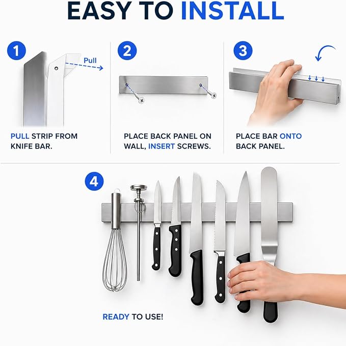 Modern Innovations 16 Inch Stainless Steel Magnetic Knife Bar with Multi-Purpose Functionality as a Knife Holder, Knife Strip, Magnetic Tool Organizer, Art Supply Organizer & Home Organizer - Image 6