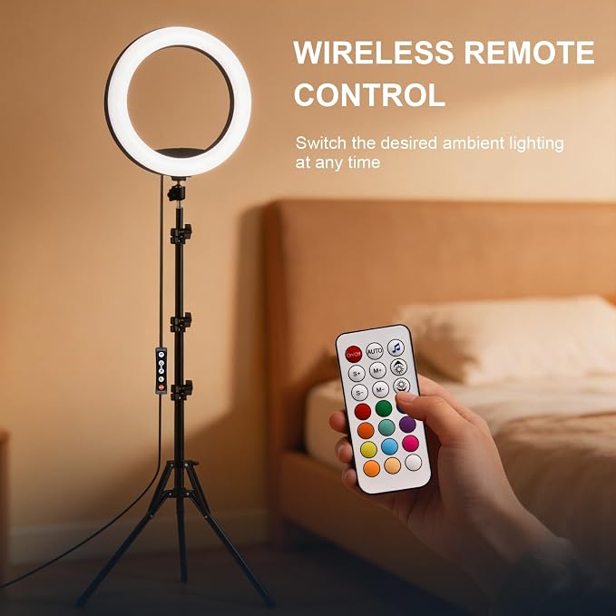 10" Selfie Ring Light with 73" Tripod Stand & 1 Phone Holder, LED Camera Ringlight with 48 RGB Colors Modes & Musical Rhythm Mode and 12 Brightness Dimmable for TikTok/Makeup/Photography/Vlog - Image 5