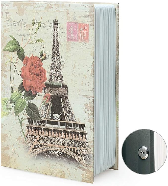 Small Sized Diversion Book Safe Storage Box, Dictionary Secret Safe Can with Security Combination Lock/Key, Diversion Book Hidden Safe (Key, Paris) by PACOLO