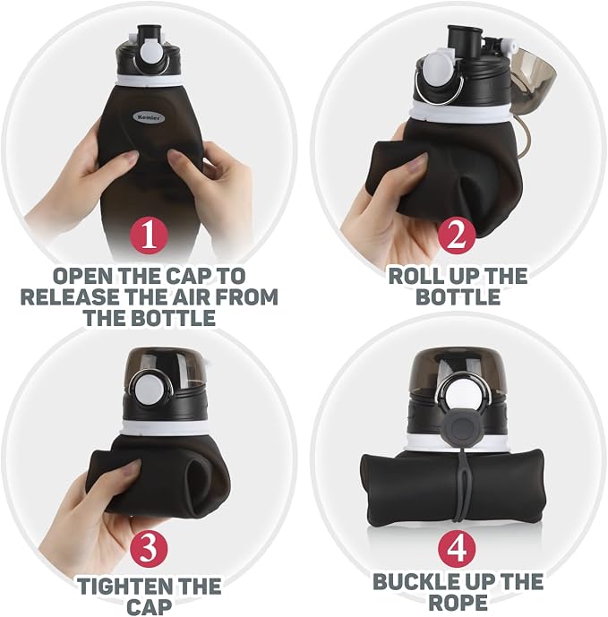 Collapsible Silicone Water Bottles-750ML,Medical Grade,BPA Free Travel Water Bottle Can Roll Up,26oz,Leak Proof Foldable Sports & Outdoor Water Bottles - Image 7
