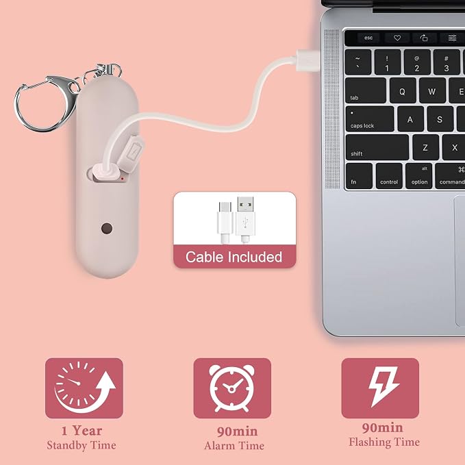Personal Safety Alarm - Waterproof Rechargeable Security Alarm - 140dB Extra Loud Siren & Strobe Light - Self Defense Keychain - Gift for Women, Teenagers, College Girls, Seniors (Pink) - Image 5