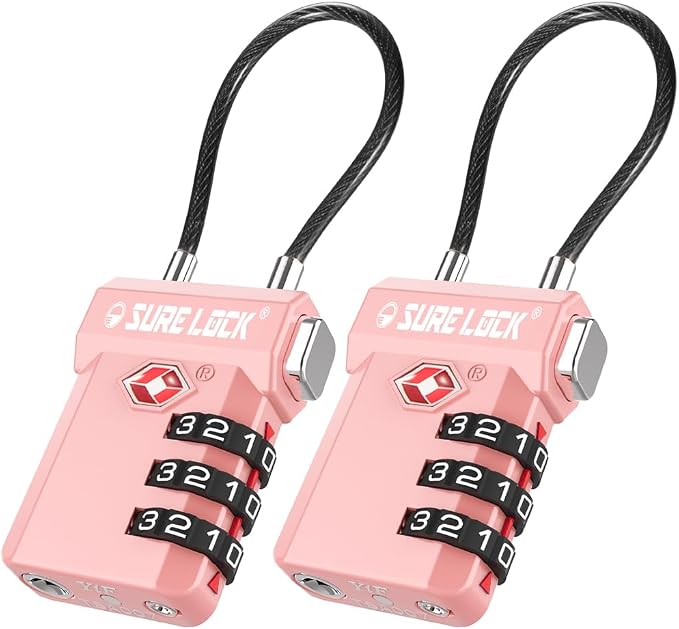 SURE LOCK TSA Approved Luggage Locks with Open Alert Indicator, 3 Digit Combination Cable Travel Lock for Suitcase, Backpack, Gym Locker, Toolbox, Carry On & Travel Bag by Hopeyoucanstaysafe
