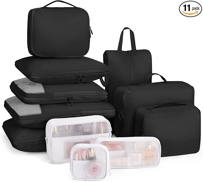 11-Piece Expandable Compression Packing Cubes, Travel Luggage Organizers Set for Suitcase, Lightweight Fabric Packing Bags for Travel Essentials Black by Unknown