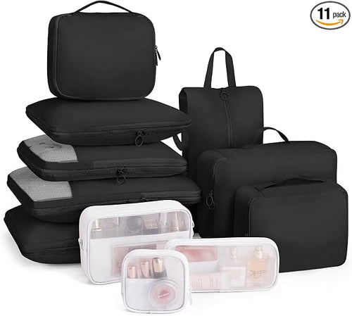11-Piece Expandable Compression Packing Cubes, Travel Luggage Organizers Set for Suitcase, Lightweight Fabric Packing Bags for Travel Essentials Black by Unknown
