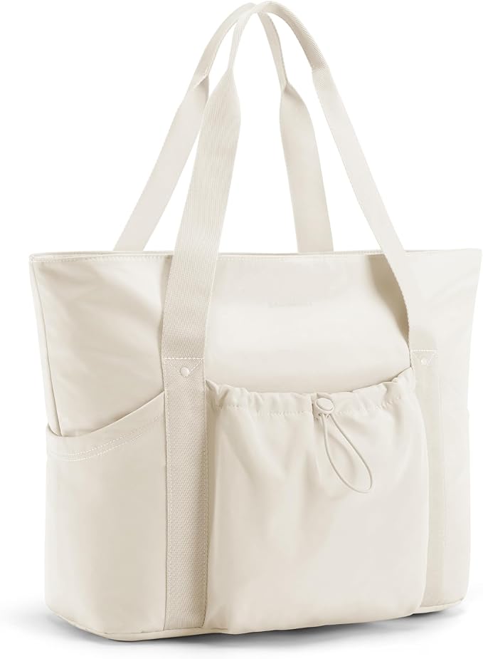 BAGSMART Foldable Tote Bag with Drawstring Bag, Tote Bag Shoulder Bag Top Handle Handbag for Travel, Work, Beach, Gym by BAGSMART