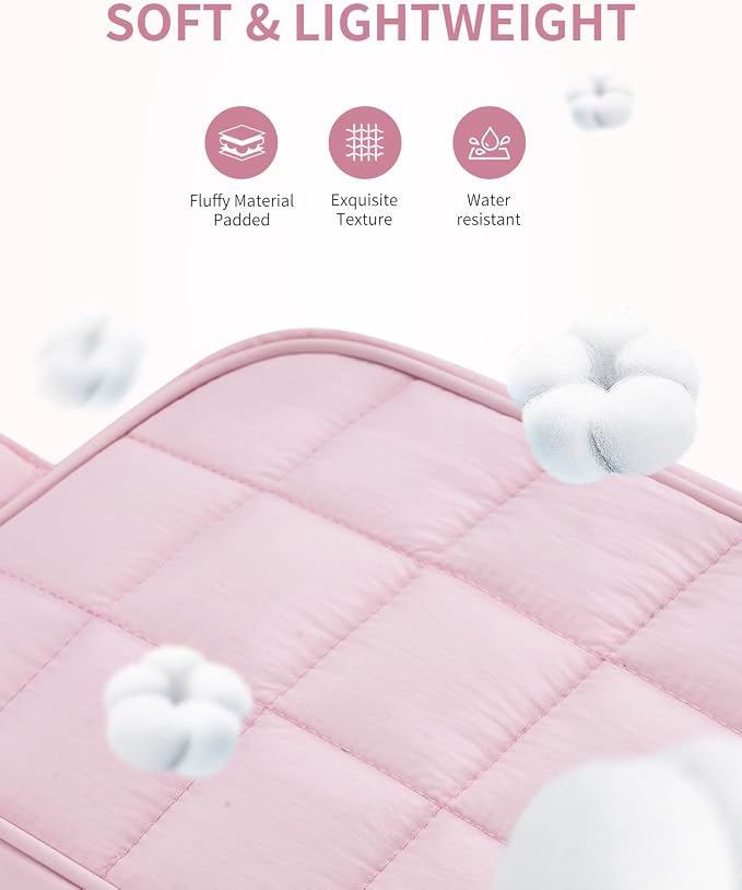 Narwey Quilted Makeup Bag Puffy Make up Bag Cosmetic Bag Organizer, Puffer Travel Toiletry Bag for Traveling Women Girls, Travel Bag for Toiletries, Skincare Medicine Bags (Pink) - Image 2