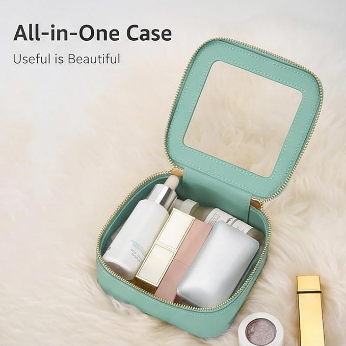 Aveniee Mini Clear Makeup Bag, Small Cosmetic Bags Travel Toiletry Pouch Organizer, TSA Approved Make up Case with Zipper, Car Bag for Essentials,Green - Image 2