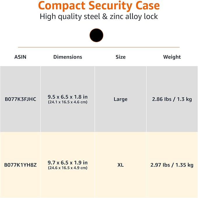 Amazon Basics Portable Security Case Lock Box Safe with Combination Lock for Valuables,Documents,College Dorm Room,XL,Black,(Pack of 4) - Image 5