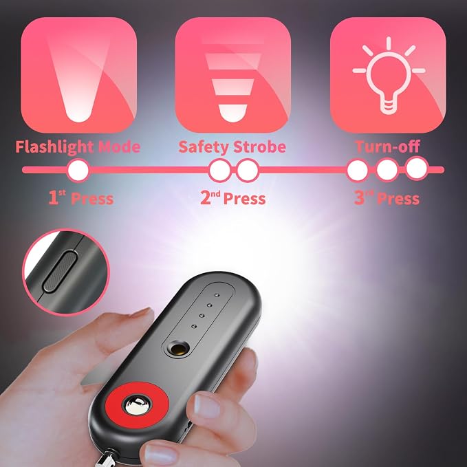 Rechargeable Personal Safety Alarm for Women - 130dB Self Defense Keychain Siren Whistle with SOS Strobe Light, Low Battery Notice - Emergency Security Safe Protection Devices, College Essentials - Image 6