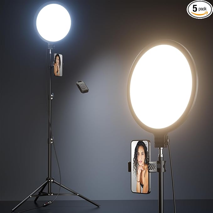 10.5" Ring Light with 69" Tripod Stand and Phone Holder Kit, Full-Screen Zoom Lighting for Video Recording, Makeup, Live Stream, Dimmable LED Selfie Ring Light Tripod for iPhone with Remote by Weilisi