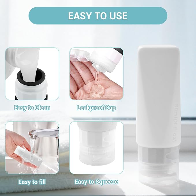 Travel Bottles Leak Proof,3 oz TSA Approved Silicone Squeezable, Refillable Containers Set for Toiletries Shampoo Conditioner Lotion (travel bottles black) - Image 4