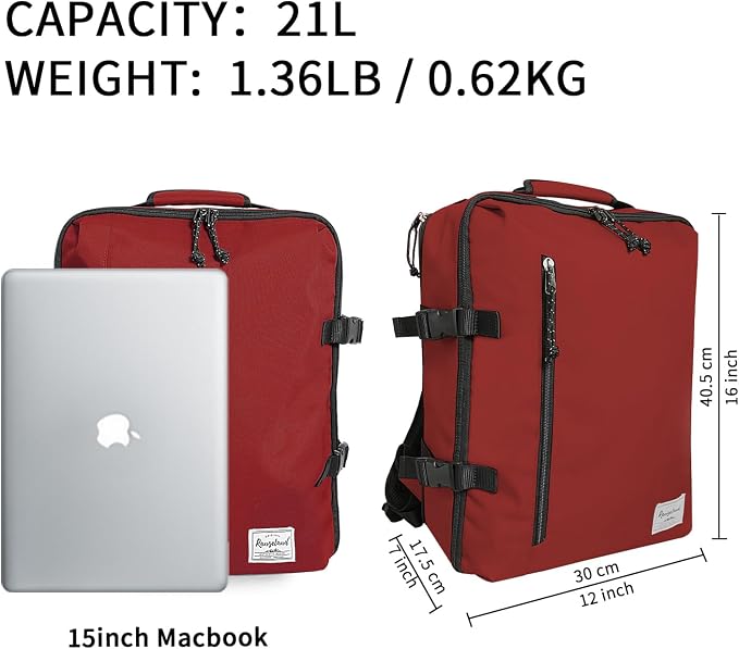Lightweight Under-seat Backpack for Clothes Travel Overnight Women Men, 15.6 Laptop Minimalist Backpack, Stylish and Casual, Red - Image 2