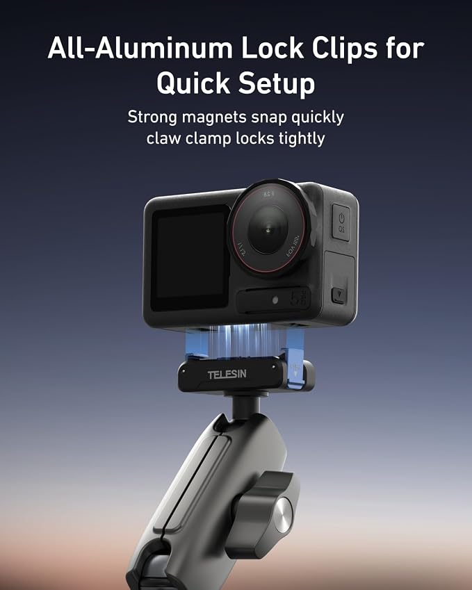 TELESIN Super Clamp Mount | Bike Mount for DJI Osmo Pocket 4 3 /DJI Osmo Action 6/Action 5 Pro/Action 4| Dual-Lock Magnetic Clips | 360°Rotation Ball Head | Fits 9-38mm Handlebar for Bike/Motorcycle - Image 3