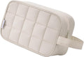 Narwey Quilted Makeup Bag Puffy Make up Bag Cosmetic Bag Organizer, Puffer Travel Toiletry Bag for Traveling Women Girl, Travel Bag for Toiletries, Skincare Medicine Bags (Beige) by Narwey