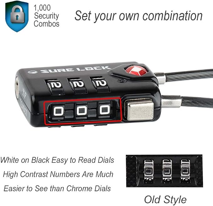 SURE LOCK TSA Approved Luggage Locks with Open Alert Indicator, 3 Digit Combination Cable Travel Lock for Suitcase, Backpack, Gym Locker, Toolbox & Travel Bag(Black 6 Pack - Image 4