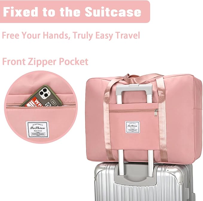 Duffel Bags for Traveling Women Sports Gym Tote Bag Water Resistant Travel Carry on Duffel Bag Weekend Overnight Bag (Pink) - Image 2