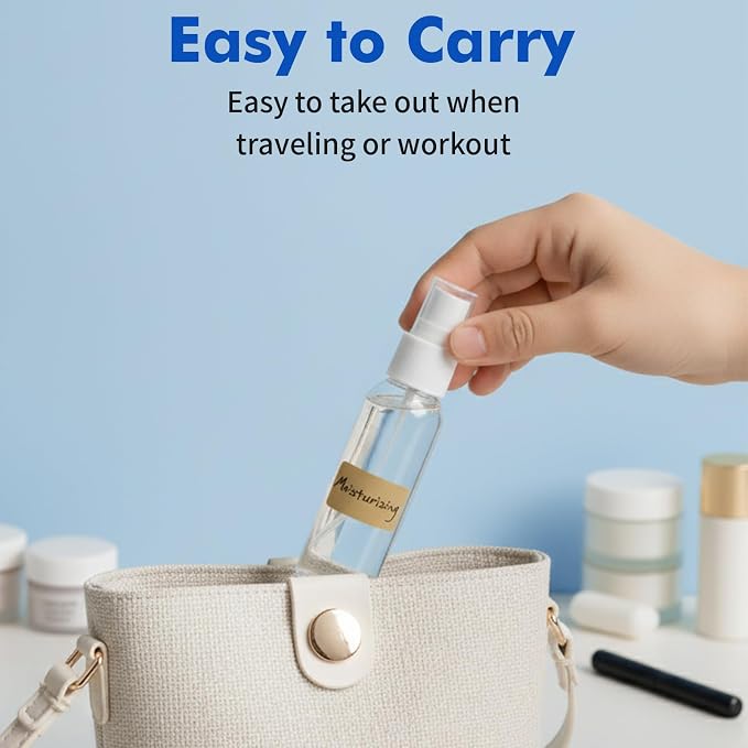 DNSEN 5 Pack 3.4 oz Travel Spray Bottles TSA Approved Fine Mist Travel Size Spray Bottle for Liquids Refillable Empty Clear Plastic Bottles with Labels - Image 5
