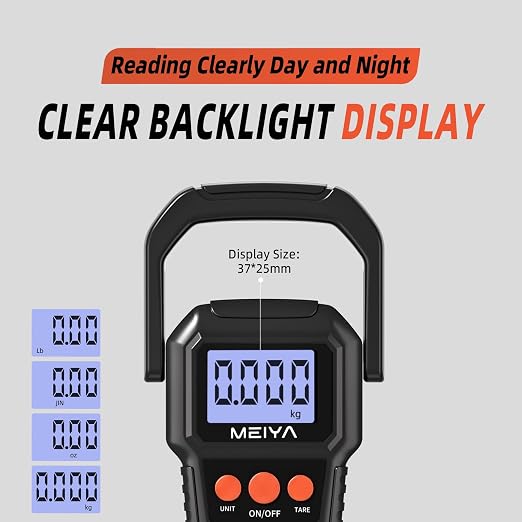 MEIYA Digital Fish Scale with Backlit LCD Display Up to 110lb/50kg for Anglers, Accurate Luggage Scale for Travel, Outdoor, Home Use, Includes 2 AAA Batteries and Hook, Essential Fishing Gear - Image 2