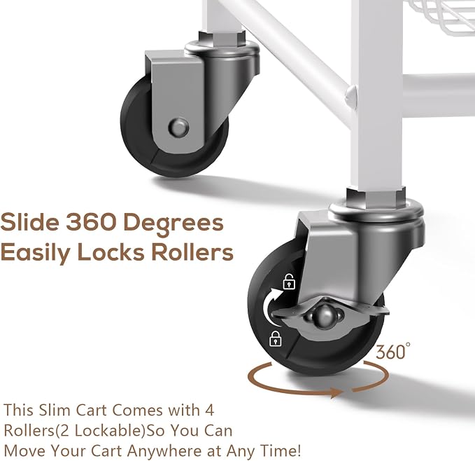 4 Tier Slim Rolling Storage Cart with Pull-Out Baskets, Narrow Sliding Storage Slim Laundry Cart Slim Rolling Kitchen Cart - Image 4