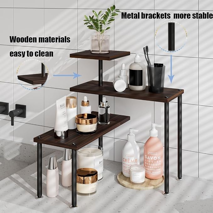 3 Tier Adjustable Countertop Organizer Corner Shelf | Countertop Organizer and Storage Rack for Kitchen, Bathroom, Over Sink, Coffee Bar, Spice Rack, Dresser Table - Image 4