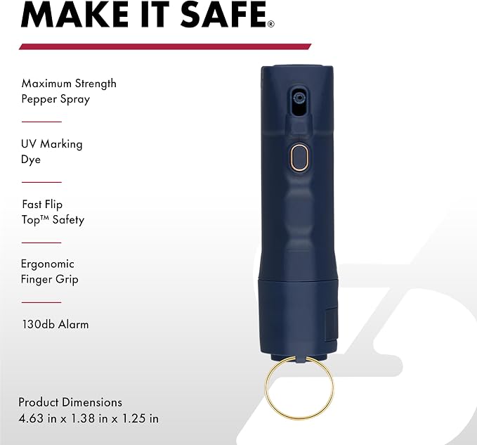 Sabre 2-in-1 Pepper Spray with 130dB Personal Alarm, Alert and Defend with One Press, Fast Flip Top Safety with Finger Grip and Tuck-Away Keyring, Maximum Strength, UV Marking Dye - Image 2