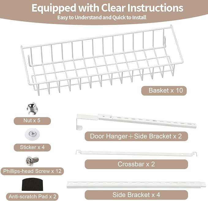 ElegantArray 10-Tier Pantry Door Organizer, White | Over The Door Pantry Organizer Rack and Storage, Hanging Spice Rack Shelves Door, Home Office Laundry Room Bathroom & Kitchen - Image 8