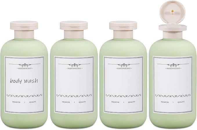 ASEVAT 10oz 4Pcs Green Plastic Refillable Travel Shampoo and Conditioner Bottles Plastic Refillable Travel Shampoo Bottles with Flip Cap Shampoo and Conditioner Dispenser - Image 2