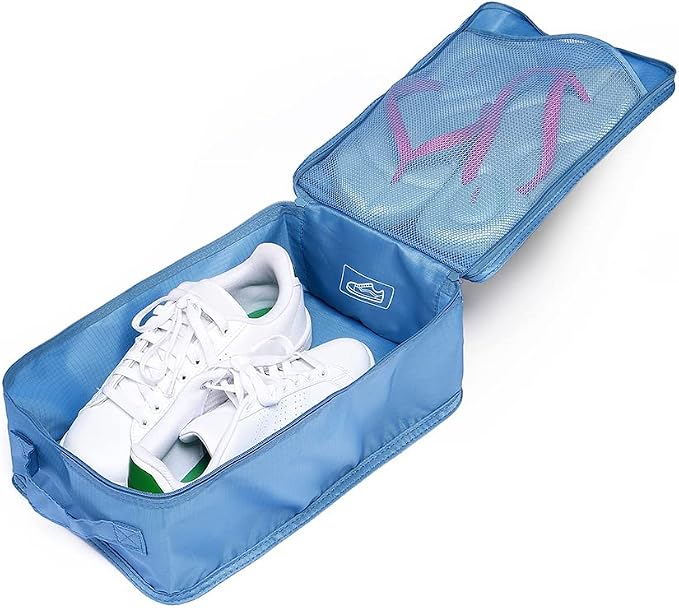 Travel Shoe Bags, Foldable Waterproof Shoe Pouches Organizer-Double Layer (2+2 Seablue Shoebags) - Image 5