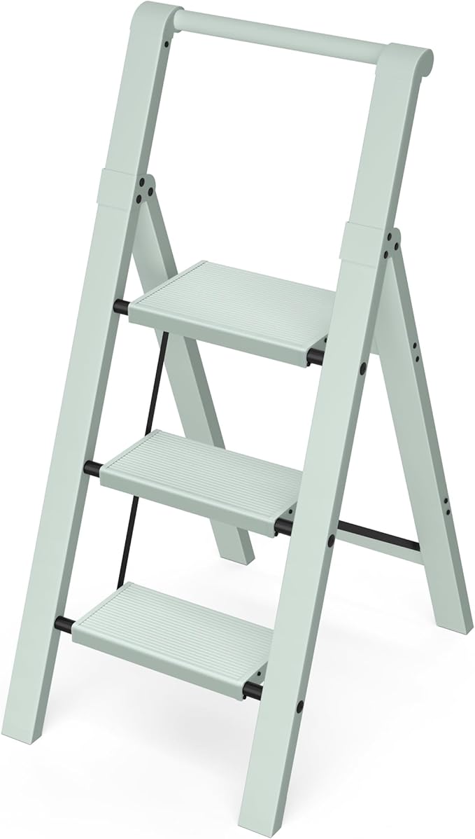 Taranta 3 Step Ladder,Aluminum Step Stool Foldable-Fairyland Green | Lightweight Folding Ladder with Handgrip,Wide Top Pedal,330lbs Capacity Stepladder for Home,Office,Kitchen by TARANTA