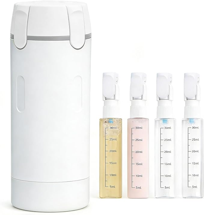 4 in 1 Travel Dispenser Bottle, 4 Pack 30ML Travel Bottles for Toiletries | Refillable, Leak Proof, Portable, for Travel, Camping, Business Trip, for Face Wash, Body Wash, Lotion, Toner (White) by Unknown