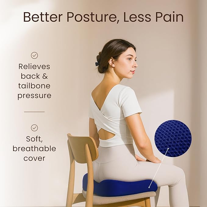 Office Chair Cushion - Seat Cushion for Tailbone Pain Relief - Butt Pillow for Coccyx, Sciatica, and Lower Back Pain - Orthopedic Chair Pad for Lumbar Support in Office Desk (Navy Blue) - Image 6