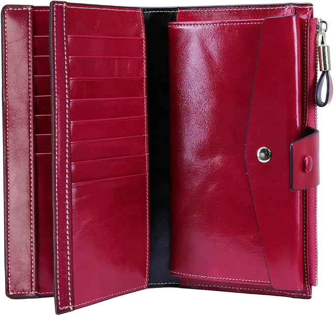 Itslife Womens RFID Blocking Large Capacity Luxury Wax Genuine Leather Wallet Clutch Ladies Card Holder - Image 6