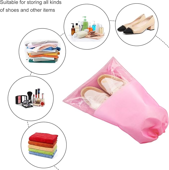 6 Pcs Travel Shoe Bags, ULIFEMALL Large Non-Woven Drawstring Shoes Storage Bag with Transparent Slot Clear Window Portable Waterproof Dustproof Shoes Pouch Packing Organizer for Men Women, Pink - Image 5
