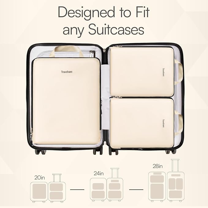 6 Set Compression Packing Cubes for Travel. | Durable Clothes Organizer for Suitcases. Expandable and Lightweight Packing Cubes Compression with Laundry bag, Beige - Image 5