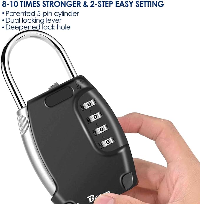 Lockbox Portable, Key Safe Storage Box Alloy, Realtor's Hanging 4 Digits Combination Lock Box Waterproof, Metal Resettable Key Hider for Home, House Keys, Vacation Rentals-Black - Image 8