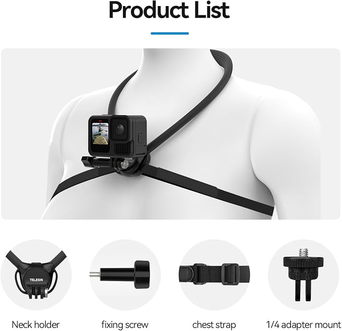 TELESIN Neck Mount SE 2.0 with Air Cushion, Adjustable Chest Strap and Neck Mount for Hands-Free POV Vlogging for GoPro Hero 13/12/11/10/9, Insta 360 X5/X4/Ace Pro 2 / Osmo 360 Nano Action 6/5 Pro/4/3 - Image 8