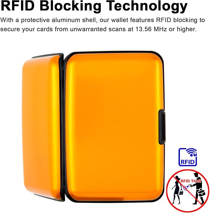 Credit Card Holder, RFID Blocking Metal Card Wallet for Women Men Slim ID Card Holders Protector Aluminum Business Hard Case (Gold) - Image 3