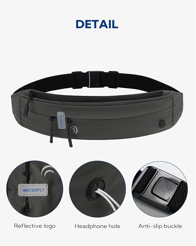 WATERFLY Running Belt Fanny Pack:Phone Holder Belt for Men Women | Lightweight, Soft and breathable fabric,SBS zipper, adjustable waist belt, Zero bounce, Suitable for running workout Fitness - Image 5