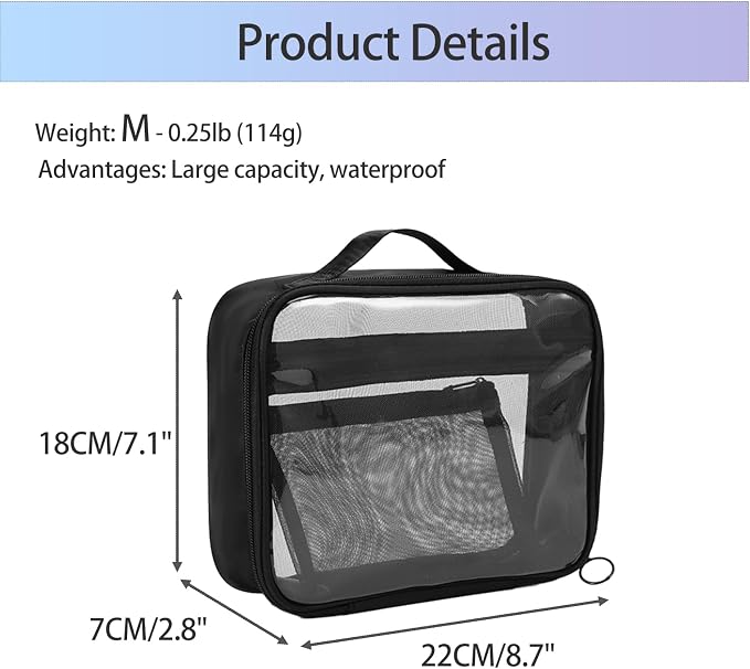 TSA Approved Toiletry Bag, Clear Makeup Bags with Multi Layer Mesh Pockets, Portable Large Capacity PVC Cosmetic Bags with Zipper for Travel Essentials - Image 3
