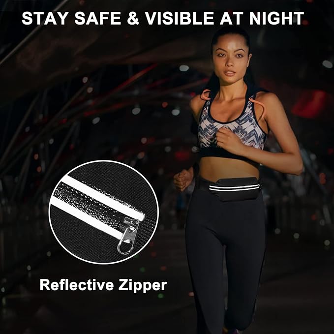 2 Pack Running Belt Fanny Packs for women and men,Belt Bag for Hiking Cycling Workout,Reflective Fanny Packs for Men Runners Belt Compatible with iPhone13,12 pro,Travelling Money Phone Holder - Image 5