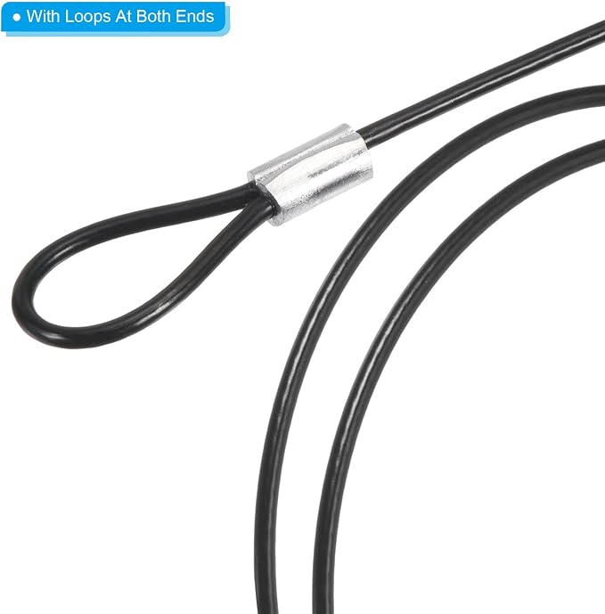 PATIKIL 2Ft Safety Cable Lock, 10 Pack Stainless Steel 2mm Dia Security Wire Rope with Double Loop for Stage Lighting Luggage Lock Black - Image 5